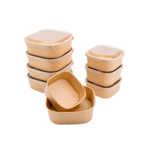 Square brown paper salad boxes with lid