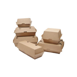 Brown corrugated paper burger boxes