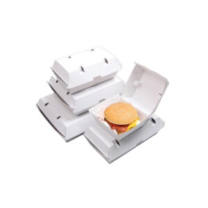 White corrugated paper burger boxes