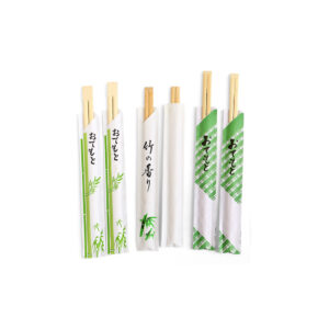 JF8-7000-08 Bamboo chopsticks with printed half wrapped paper bags