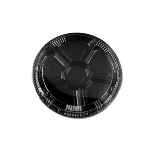 JF2 series 250-355 mm all black sushi party trays with six compartments