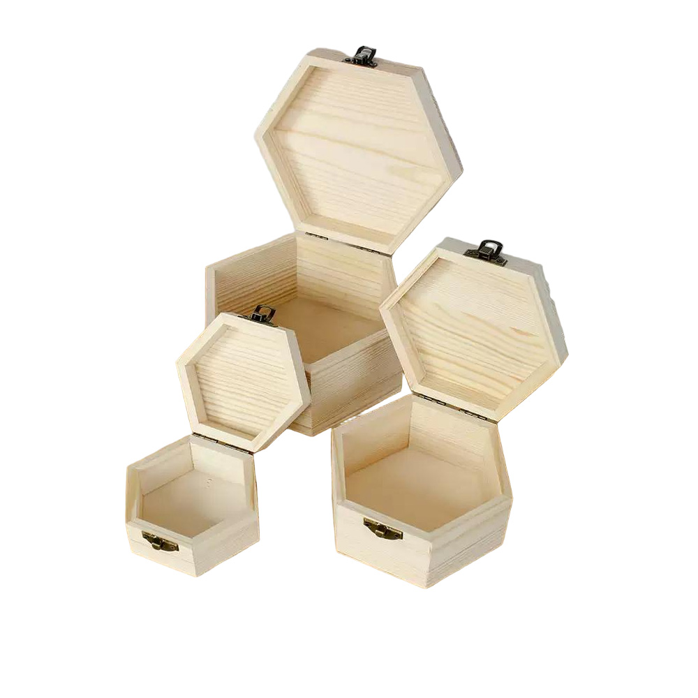 P7045-13080 wooden octagonal containers with flip lids - Image 2