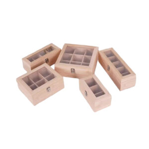 P15050-32060 wooden containers with flip clear lids and compartments