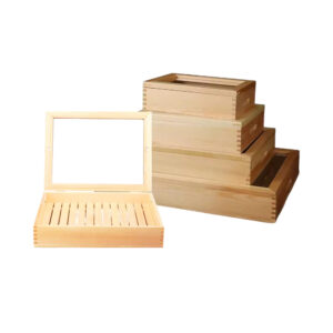 P31095-60095 wooden containers with flip clear lids