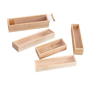 P25565-350100 elender wooden containers with pull out clear lids