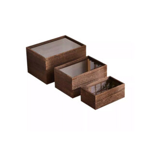 P250100-350200 wooden vintage containers with pull out clear lids