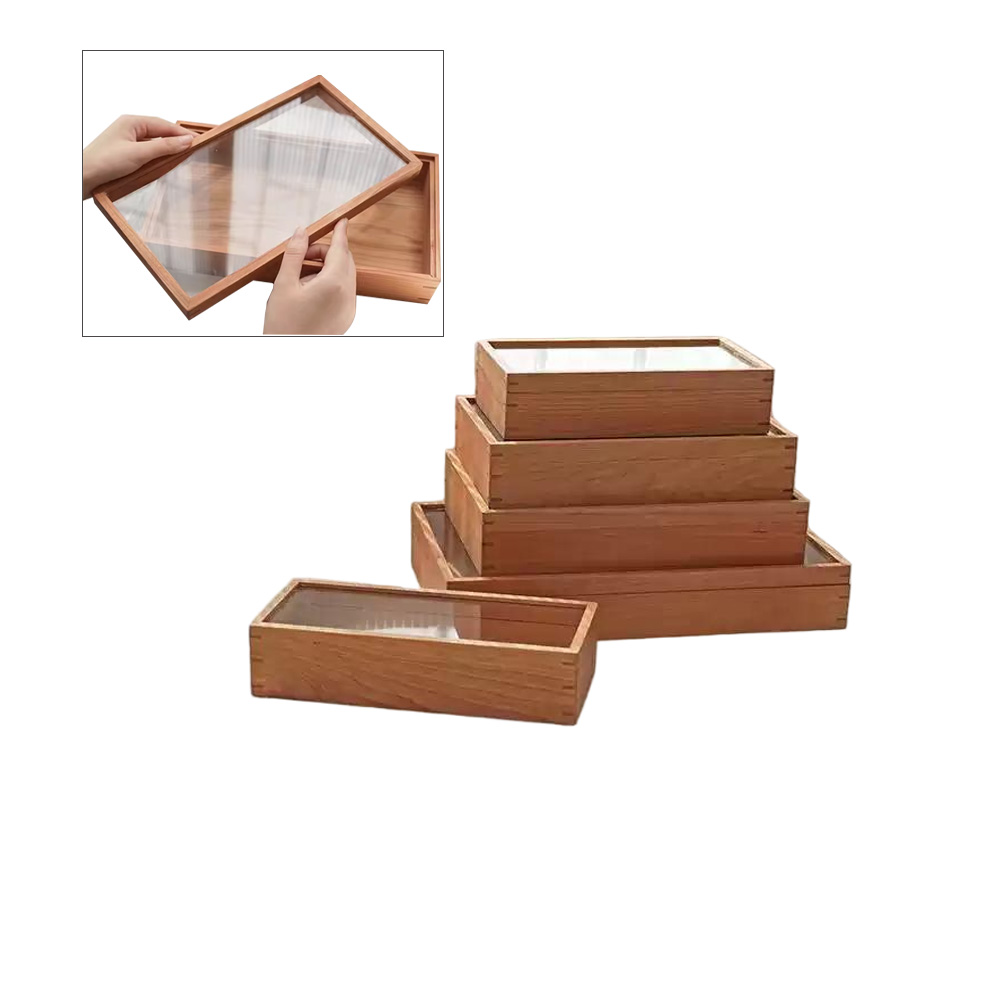 P28070-42070 wooden vintage containers with top and bottom clear lids