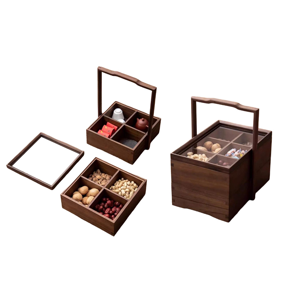 P25090-330350 pine wooden vintage containers with top and bottom clear lids and compartments - Image 3