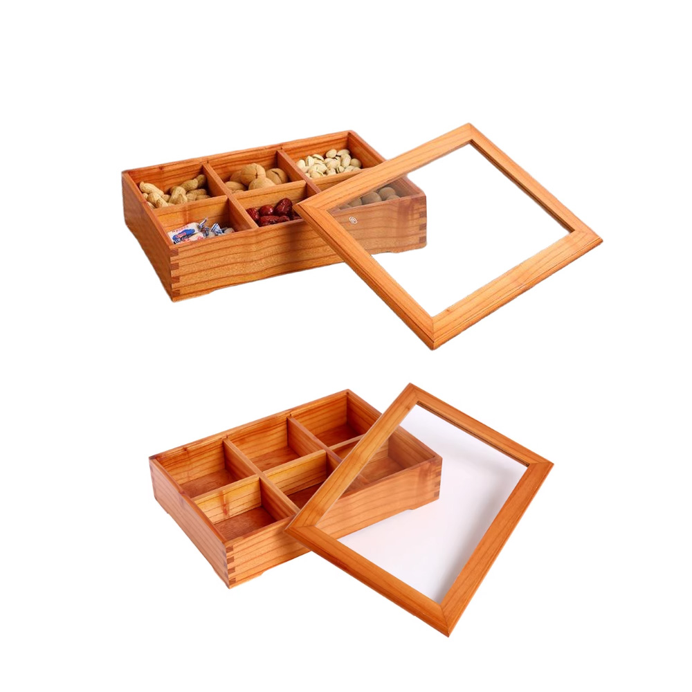 P24080-32575 acacia wooden vintage containers with top and bottom clear lids and compartments - Image 2