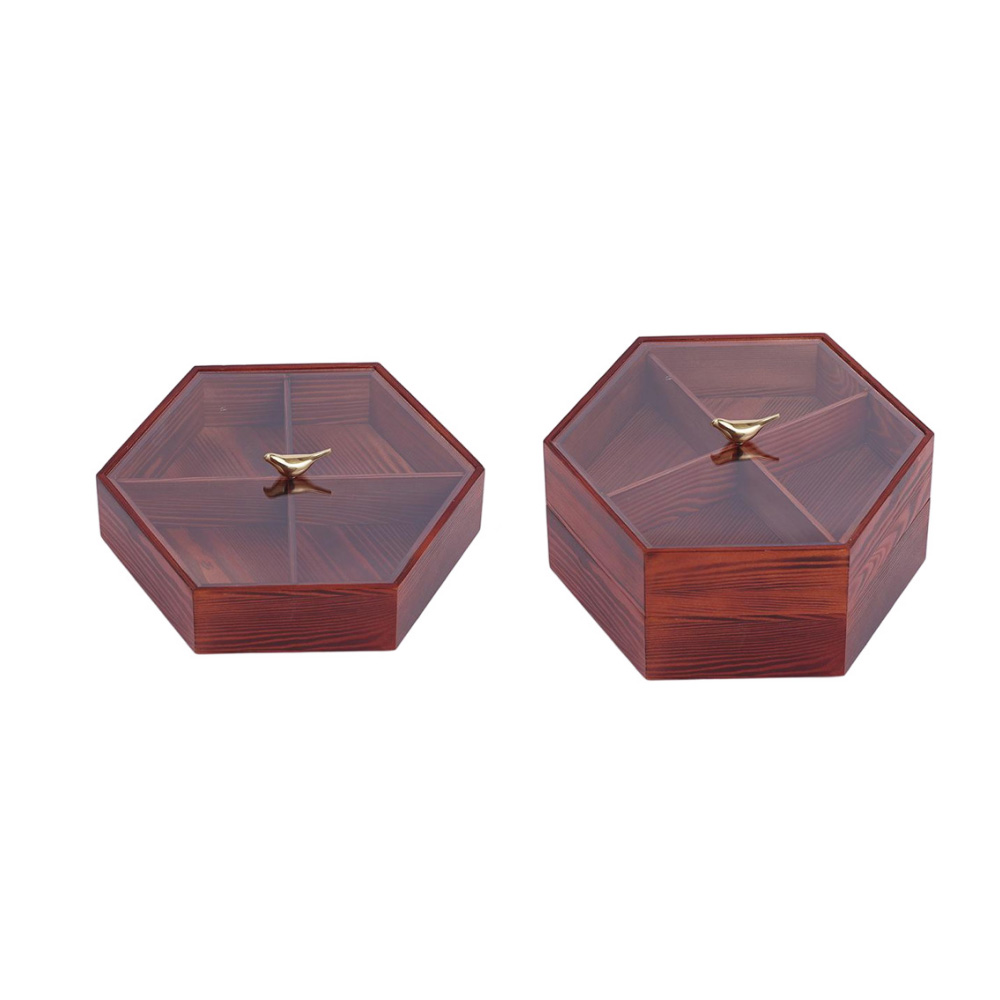 P30070-300140 pine wooden vintage containers with top and bottom clear lids and compartments