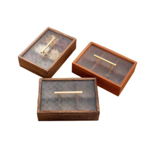 P32590 wooden vintage containers with top and bottom crabapple lids and compartments