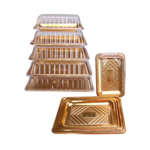 JF25-270-345 disposable golden plastic cake trays