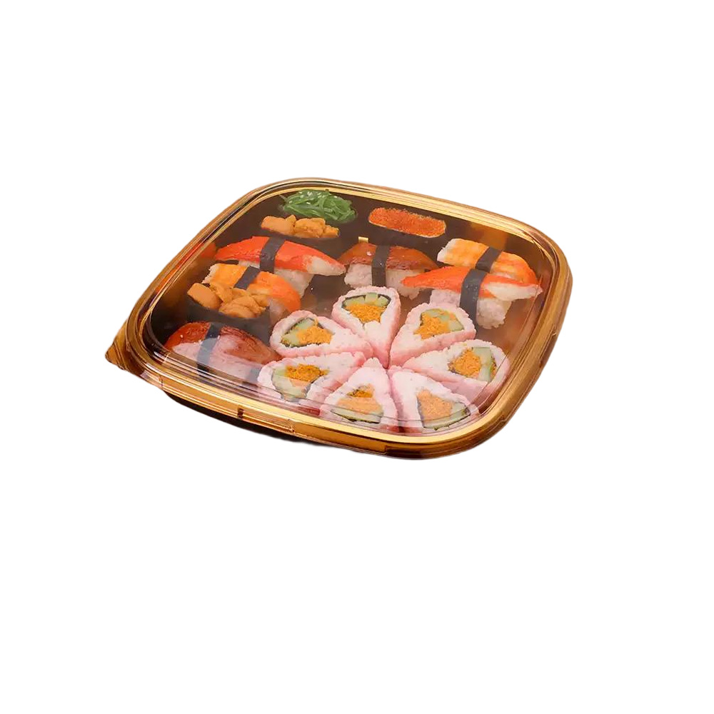 JF2 series 220-360 mm golden square sushi party trays with lids - Image 2