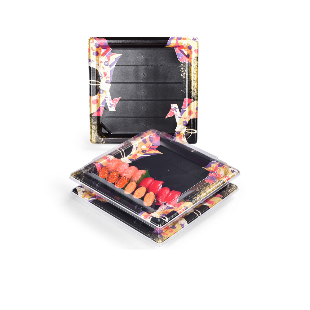 JF25-2727-3131 square printed sushi trays with lids - Image 2