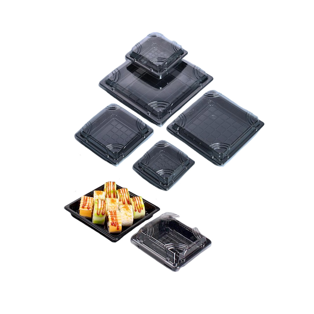 JF25-1201-12 all black square disposable sushi trays
