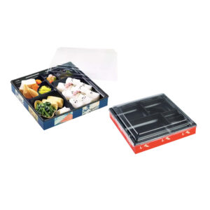 JF25P-2020 kraft paper sushi containers with six compartments of inner trays
