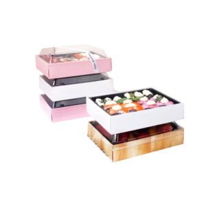 JF25P-160 rectangular printed paper sushi/sashimi containers with inner trays and lids