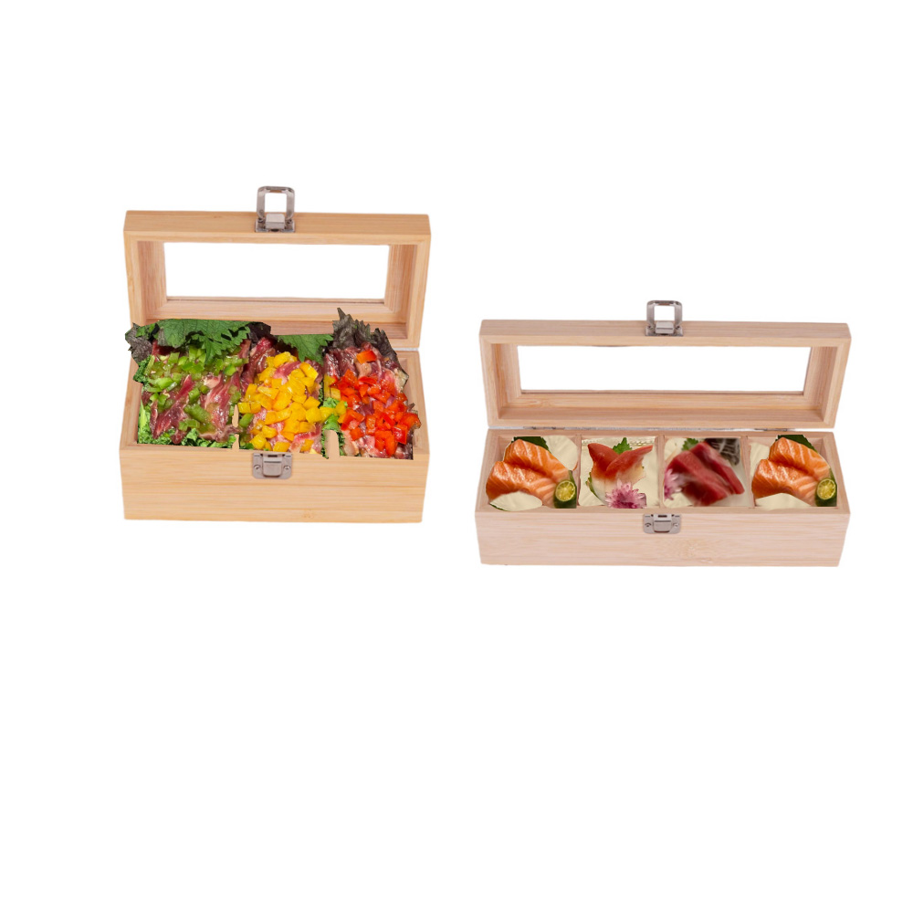 P15050-32060 wooden containers with flip clear lids and compartments - Image 2