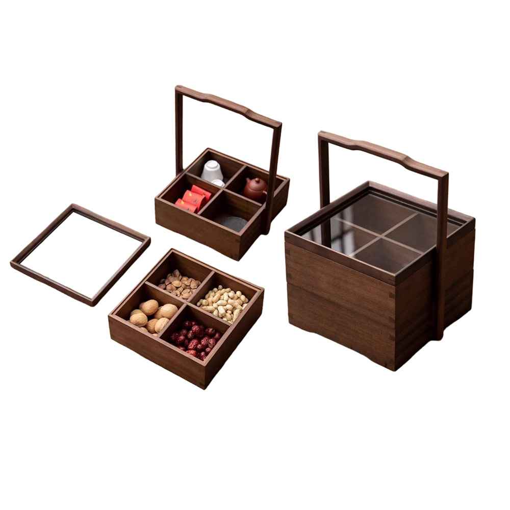 P25090-330350 pine wooden vintage containers with top and bottom clear lids and compartments - Image 2