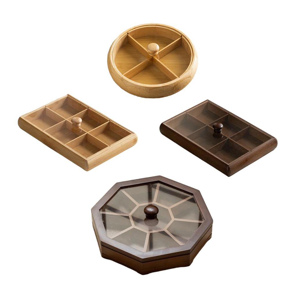 P24550-38080 bamboo vintage containers with top and bottom clear lids and compartments