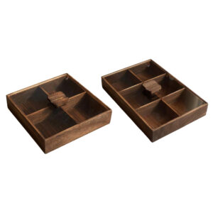 P22060-32060 wooden vintage containers with top and bottom clear lids and compartments