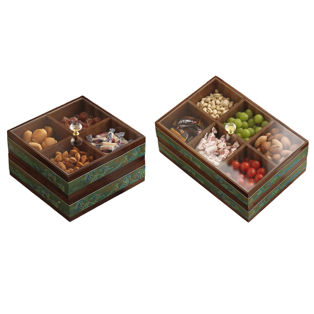 P24070-350140 wooden vintage printed containers with top and bottom lids and compartments - Image 2