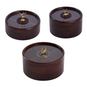 P26098-320165 wooden vintage containers with top and bottom clear lids and compartments