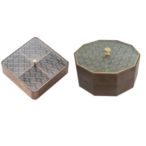 P23080-34080 wooden vintage containers with top and bottom lids and compartments