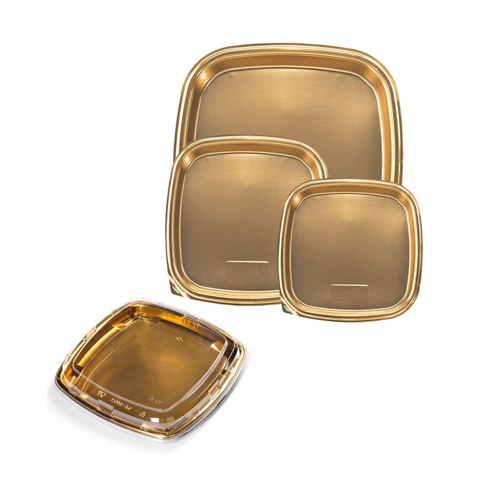 JF2 series 220-360 mm golden square sushi party trays with lids
