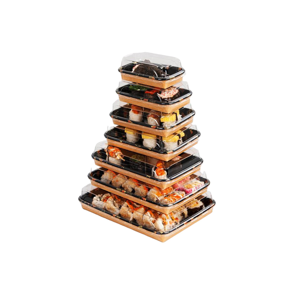 JFP-00-11 series golden leaf printed brown kraft paper sushi containers with lid - Image 2