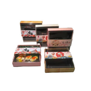 JF25P-180 square printed paper sushi/sashimi containers with inner trays and lids