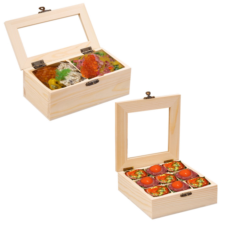 P15050-32060 wooden containers with flip clear lids and compartments - Image 3