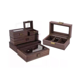 P15080-39080 vintage wooden containers with flip clear lids and compartments