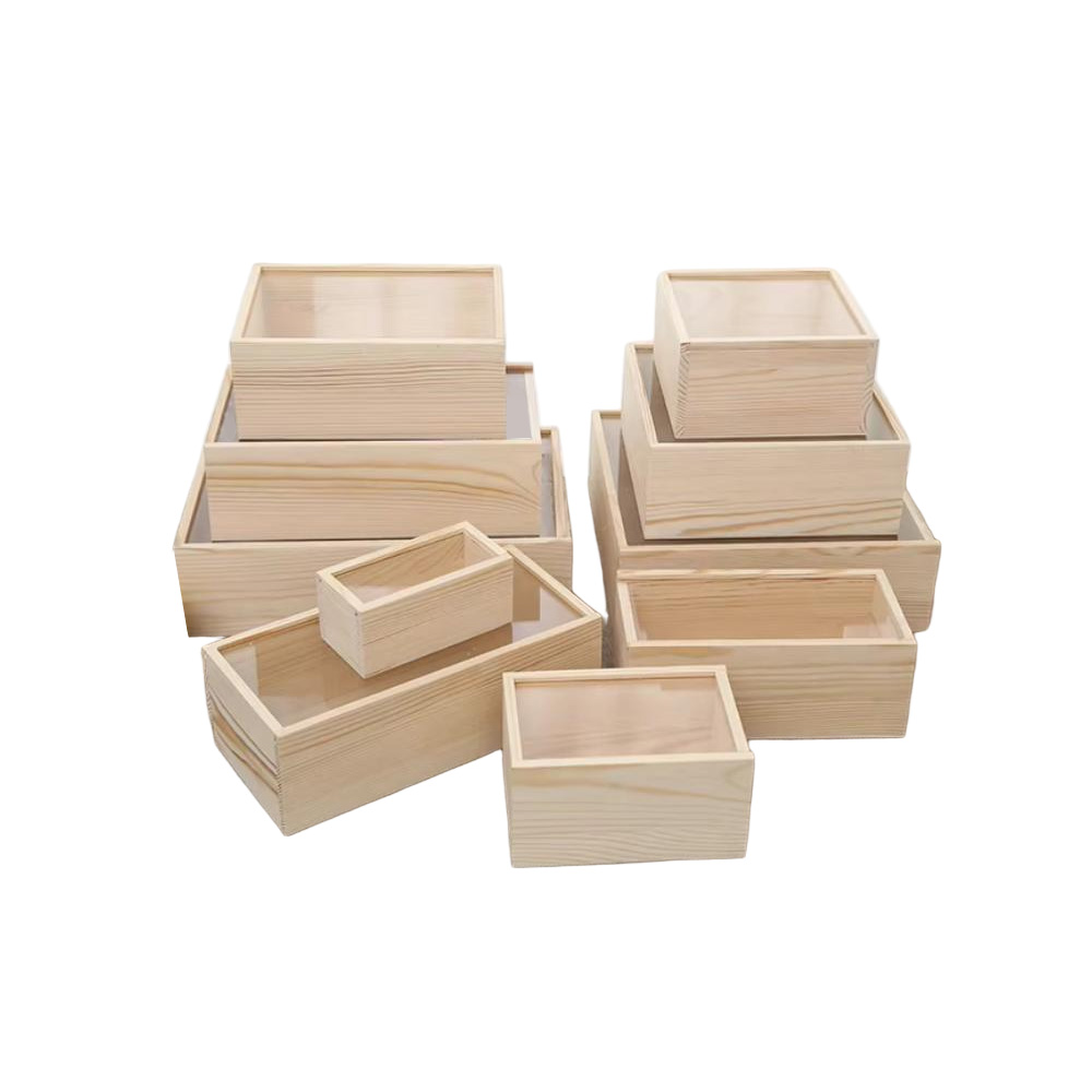 P16050-400100 rectangular wooden containers with pull out clear lids - Image 2
