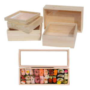 P18055-32065 wooden rectangular containers with top and bottom clear lids