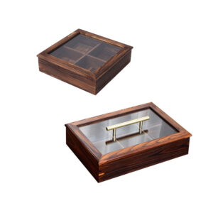 P26575-32575 pine wooden vintage containers with top and bottom clear lids and compartments