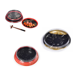 JF25-250-280 round printed sushi party trays with lids