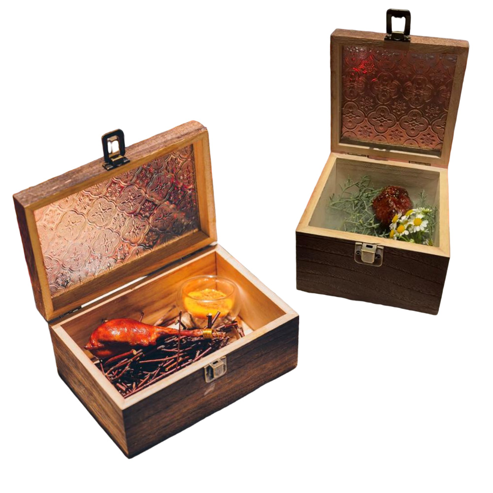 P13050-33090 wooden vintage containers with flip crabapple lids - Image 2