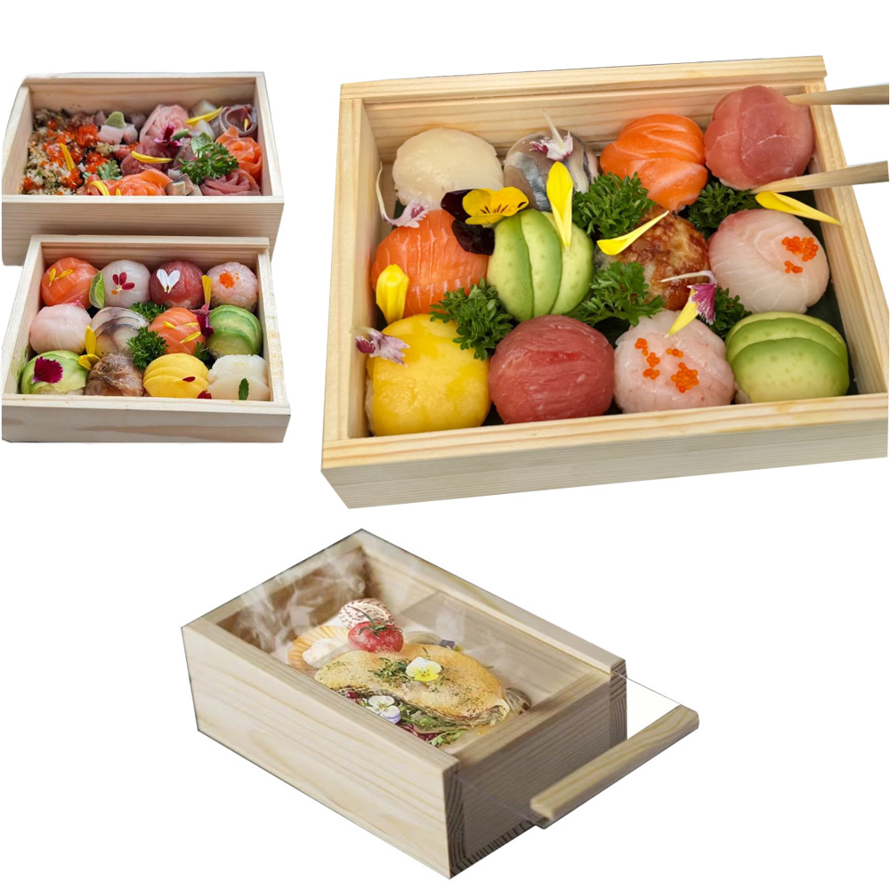 P16050-400100 rectangular wooden containers with pull out clear lids - Image 3