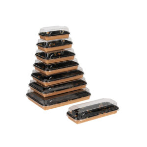 JFP-00-11 series golden leaf printed brown kraft paper sushi containers with lid