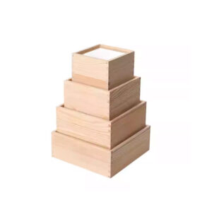 P9560-300100 suare wooden containers with pull out clear lids