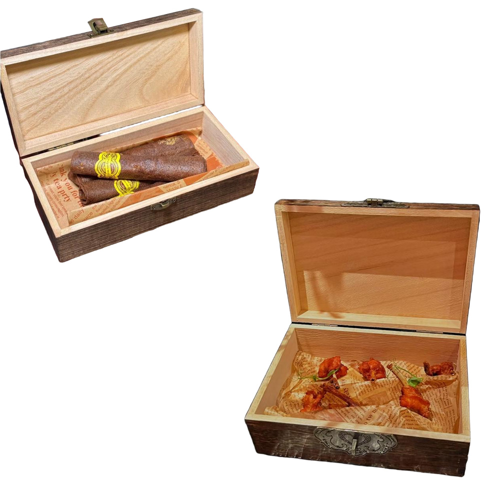 P150130-380160 wooden vintage containers with flip lids and butterfly keys - Image 3