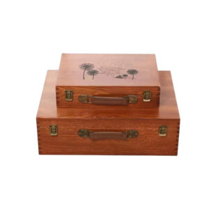 P20085-450145 brown color wooden vintage containers with flip lids and printing