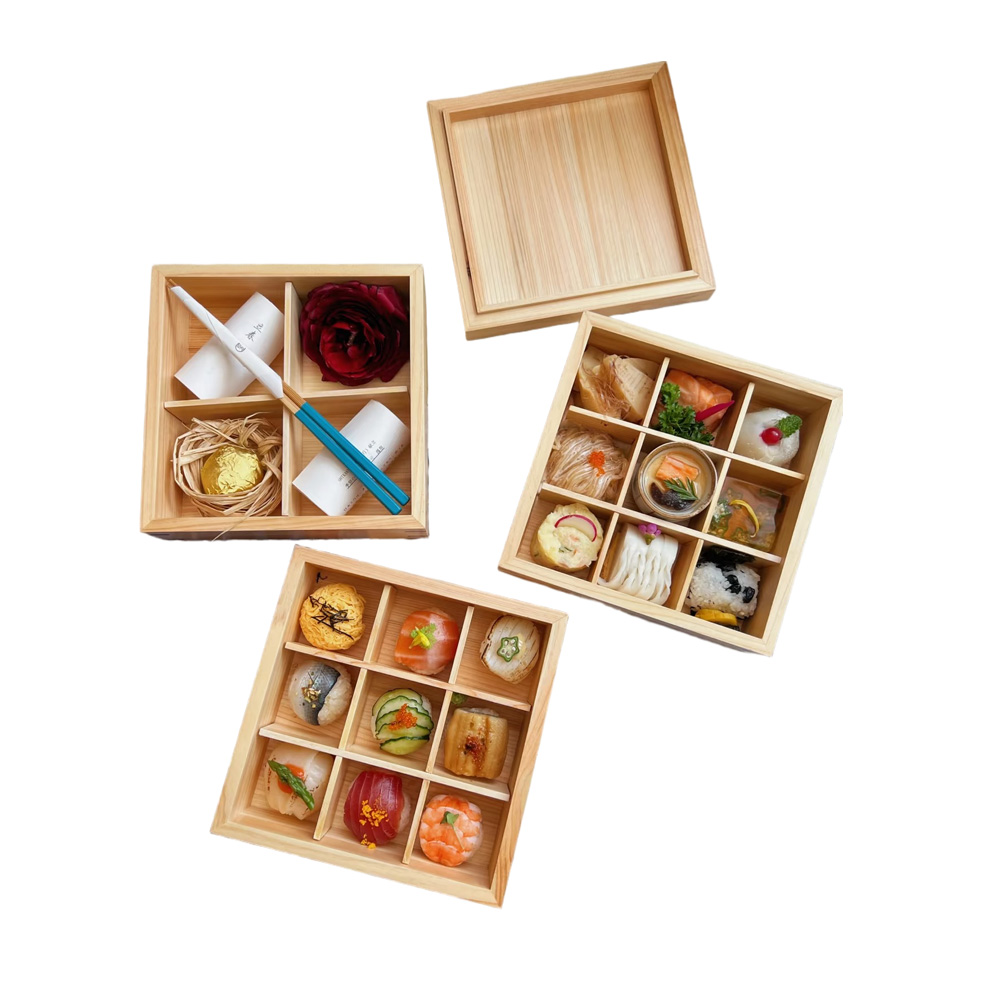 P180100-37575 bamboo compartments containers with top and bottom lids - Image 3