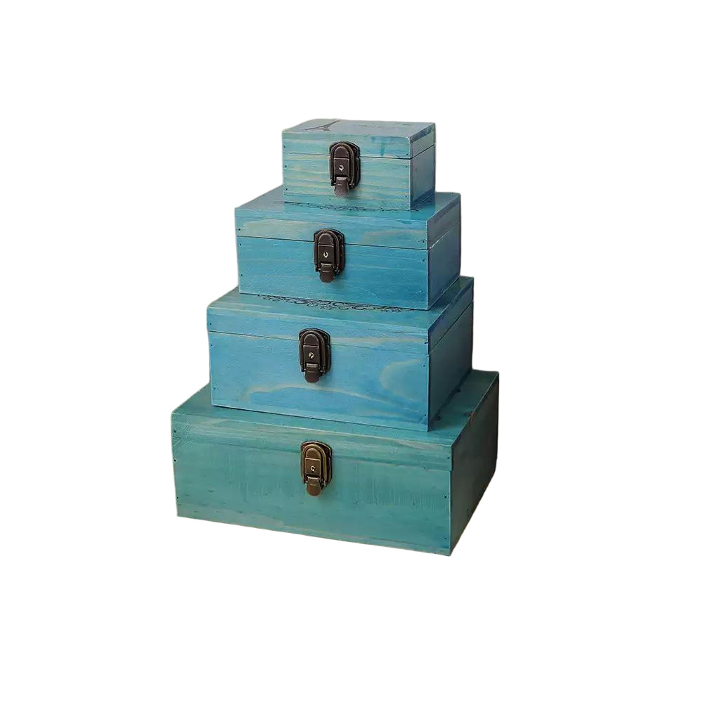P15080-320120 blue wooden vintage containers with flip lids and printing