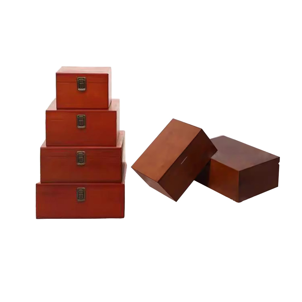 P145100-490120 red color wooden vintage containers with flip lids