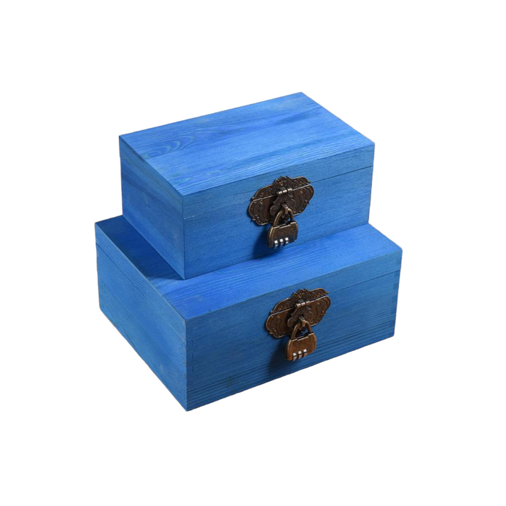 P15080-320120 blue wooden vintage containers with flip lids and printing - Image 3