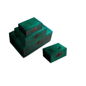 P20090-440180 green color wooden vintage containers with flip lids and printing