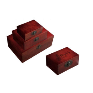 P20090-440180 red color wooden vintage containers with flip lids and printing