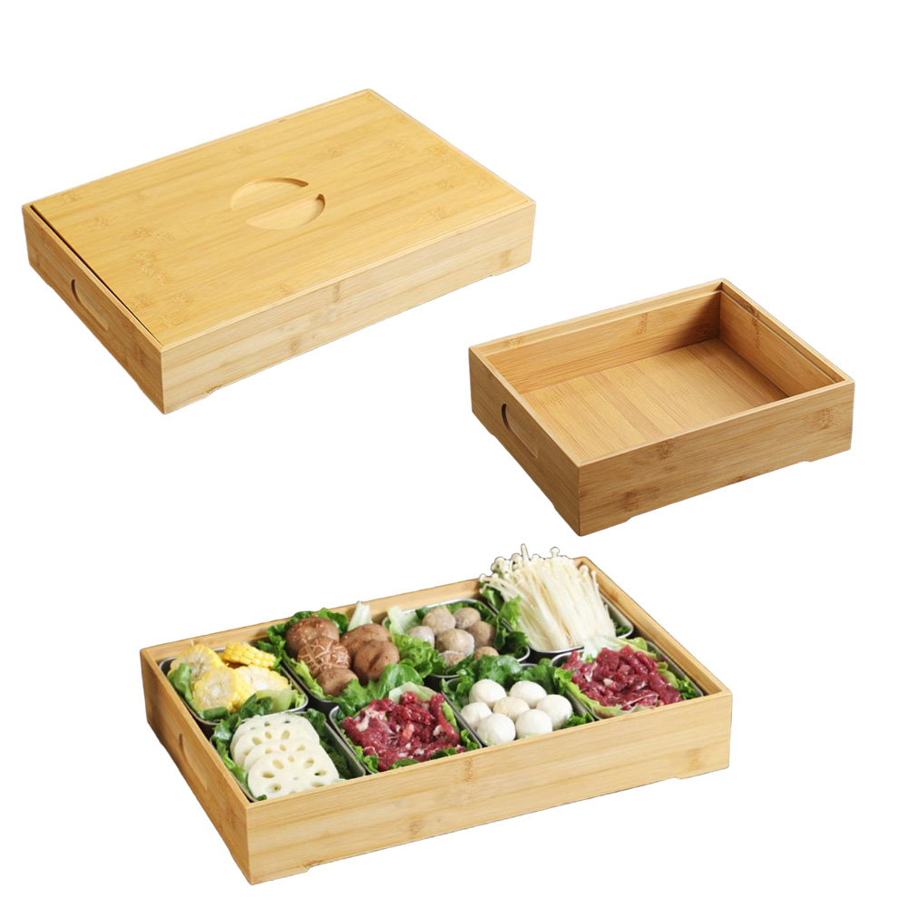 P25080-45575 bamboo display trays with and without lids